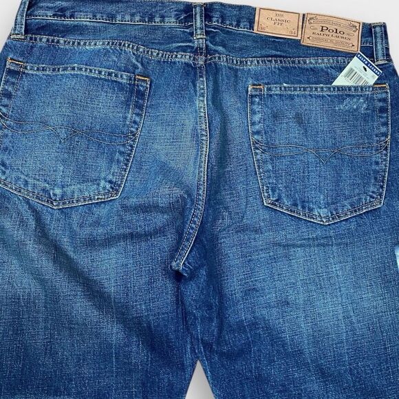 Polo Ralph Lauren Tiger Military Patch Patchwork Distressed Jeans size 36x34 New - Picture 8 of 14